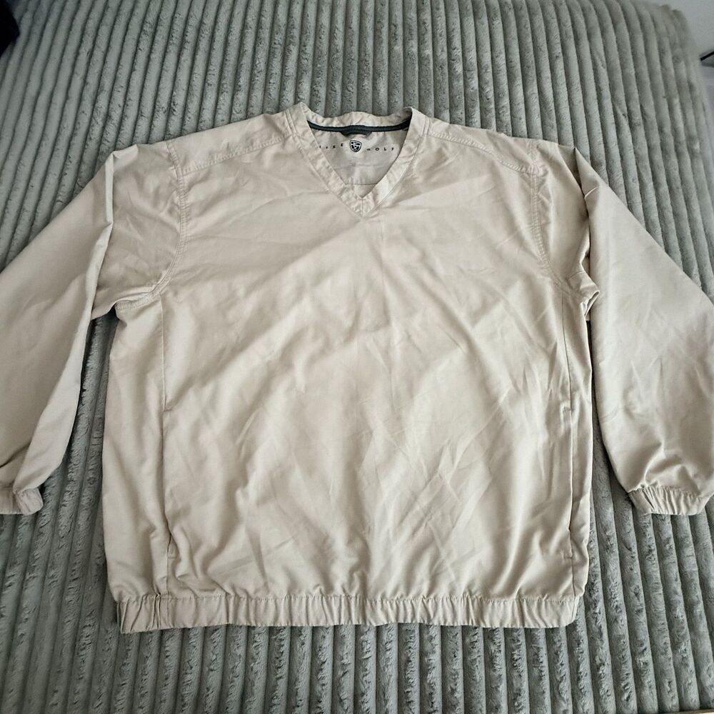Nike Golf V-Neck Windshirt Pullover Jacket Beige Tan Men’s 2XL XXL